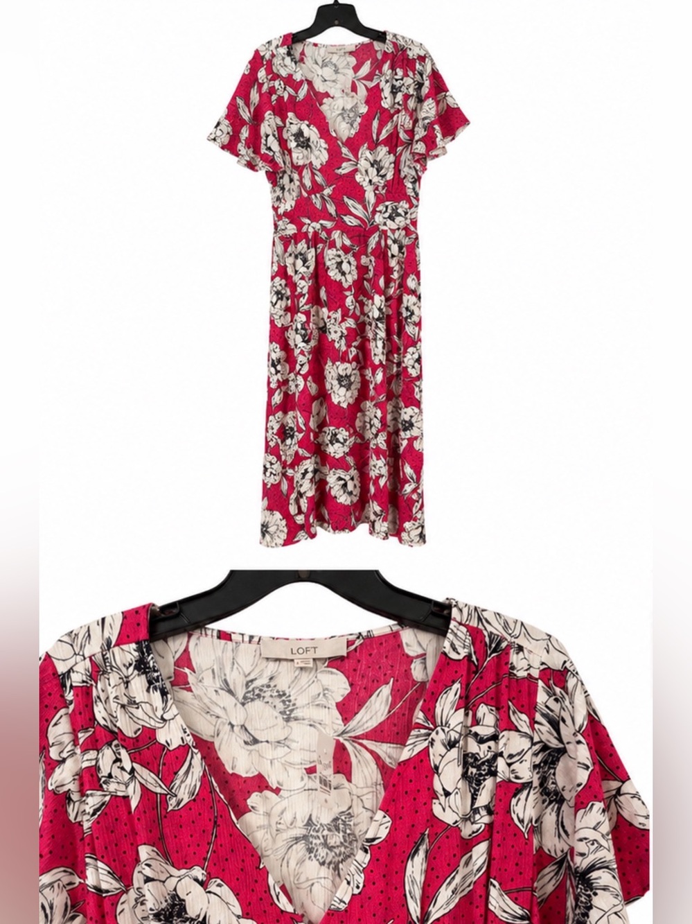 LOFT Fuchsia Floral Midi Dress
